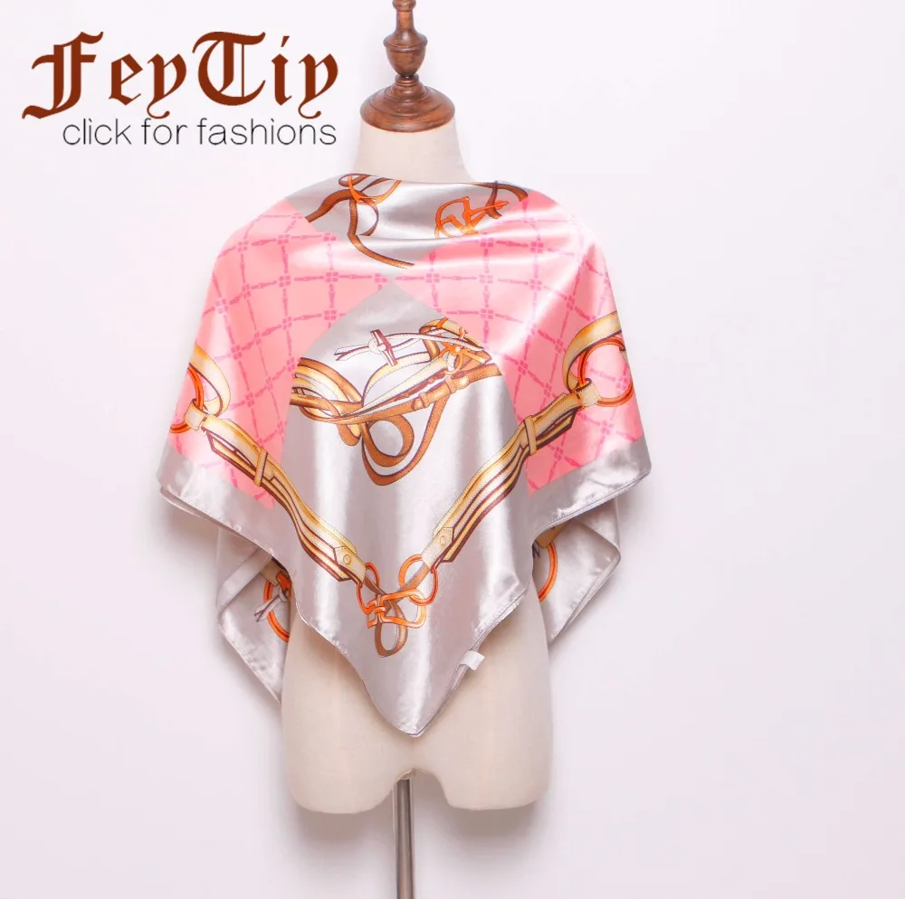 

2018 Head Scarf Women Pink&Grey Color Block Hijab Fashion Belt Chain Printed Beach Shawl New Office Elegant Neck Wrap For Ladies