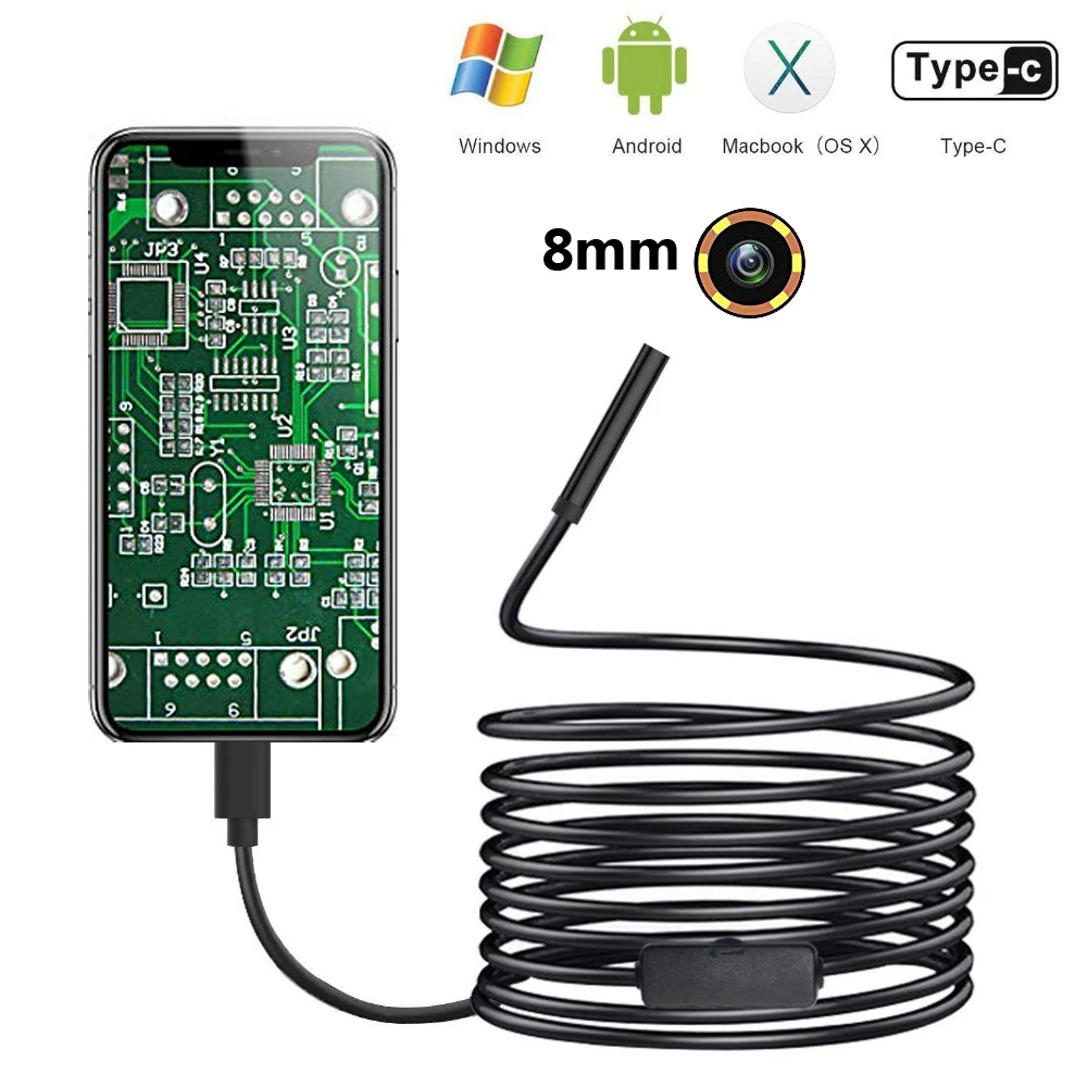 

720P Type-c Endoscop Android USB 8mm 2/5/10M Camera Inspection Camera PC Android Phone Borescope Pipe Camera Endoscope