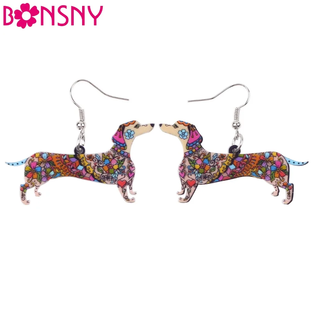 Bonsny модные большие длинные животные акриловые Висячие капли Doxie такса фото 2016