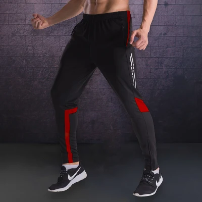 Новые мужские спортивные штаны для бега с карманами, тонкие футбольные штаны для взрослых, леггинсы для бега, тренировочные брюки тренажерный зал фитнесс - Цвет: 9011 red