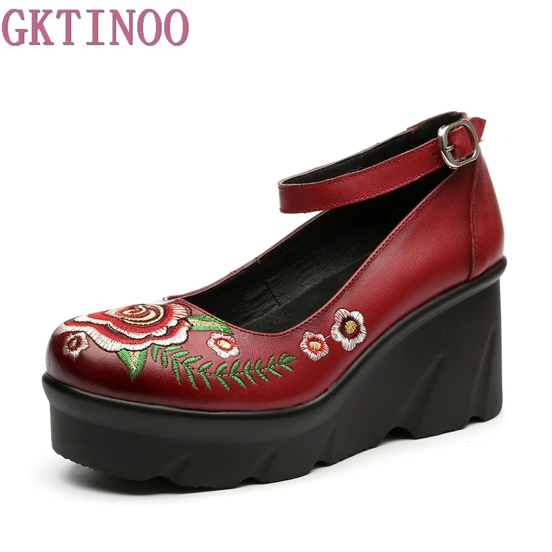 Новые женские туфли из натуральной кожи на платформе с ремешком и пряжкой|fashion wedge