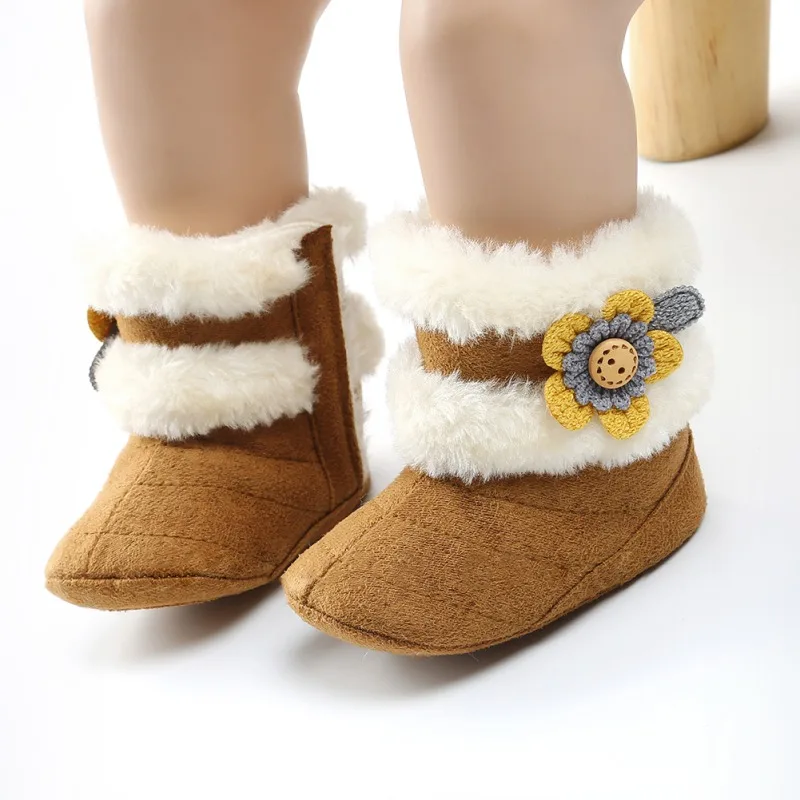 Зимние сапоги; обувь для маленьких мальчиков и девочек; очень теплые ботиночки с цветочным принтом; мягкая резиновая подошва; не скользящая обувь для первых ходунков; снегоходы