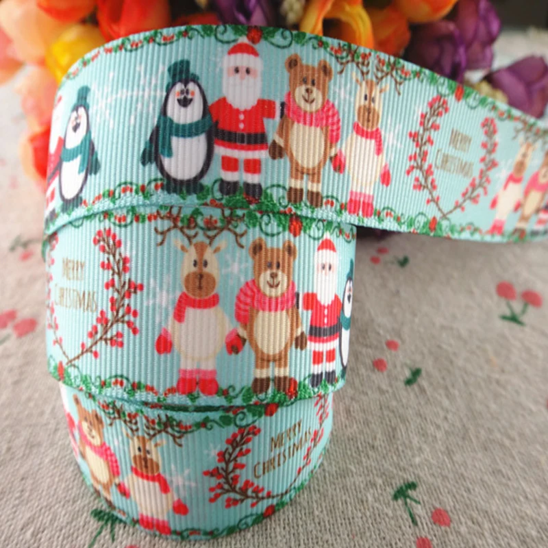

7/8"22mm 5 Yards Grosgrain Ribbons Christmas Day Printed DIY Ribbon 100% Polyester Hair Bows Handmade Materials 18092606