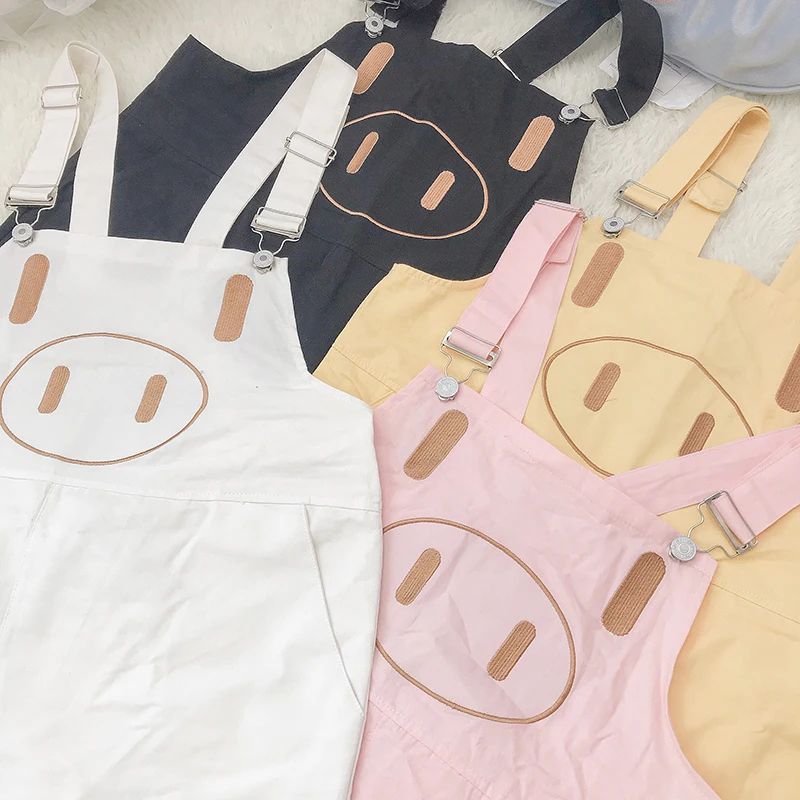 Японский милый животный розовый женский комбинезон Kawaii с оборками для девочек комбинезоны милые штаны со Свинкой брюки с вышивкой повседневные штаны