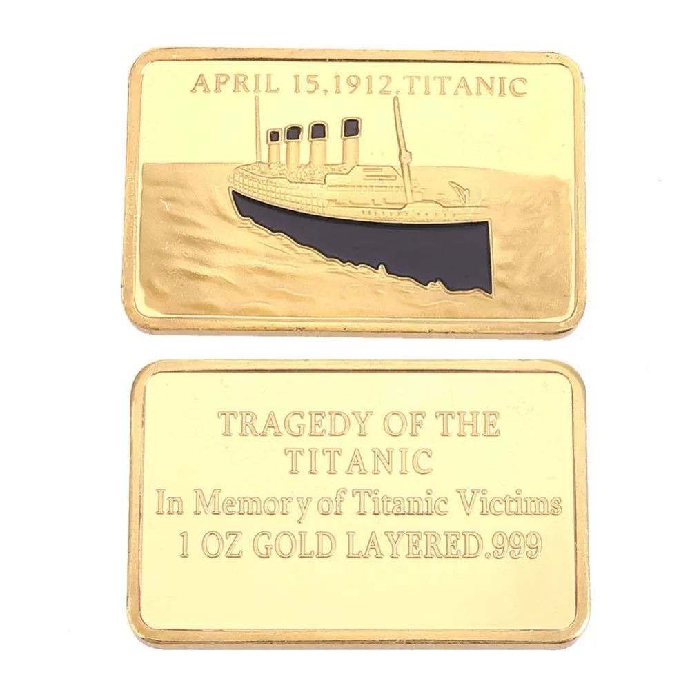 

Square-24K-Gold-Plated-Collectible-Commemorative-Coin Modern Decoration Titanic Gold Bullion Bar, free shipping 30pcs/lot