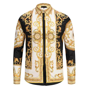 

Men Gold Palace Floral 3D Print Shirts Man Hipster Luxury Dress Shirts Chemise Homme 2018 New Fashion Clothes camisa masculina