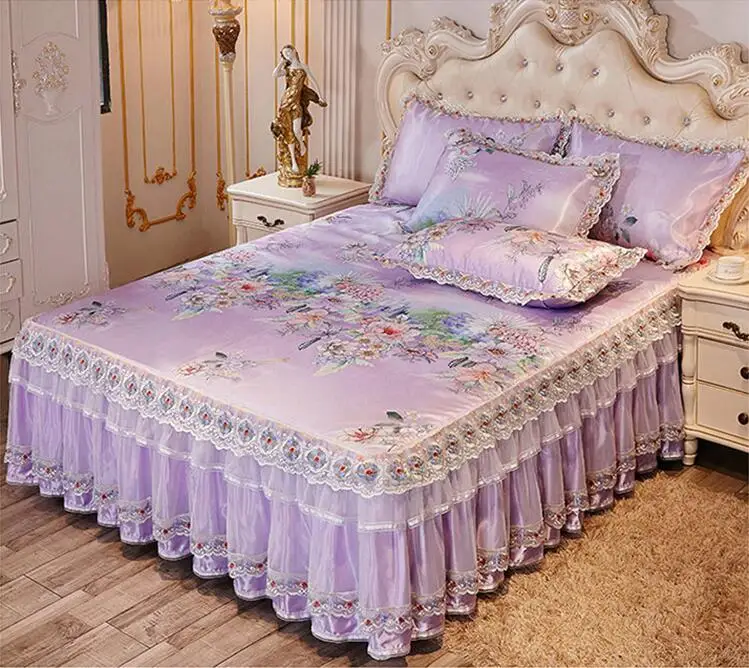 High quality luxury 3pcs summer cool bed mat lace skirted bed sheet ice bedspreads quality bed cover machine wash free shipping - Цвет: Style 4