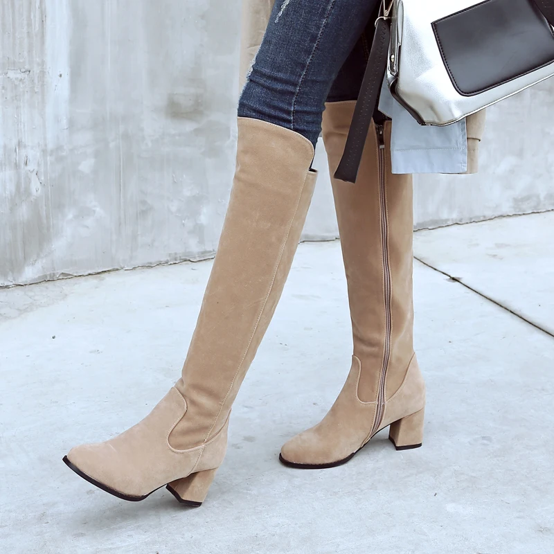 

TXCNMB 2019 winter Female High heel Over The Knee Boots women platform Round Toe Shoes woman Zipper Comfortable Long Boots