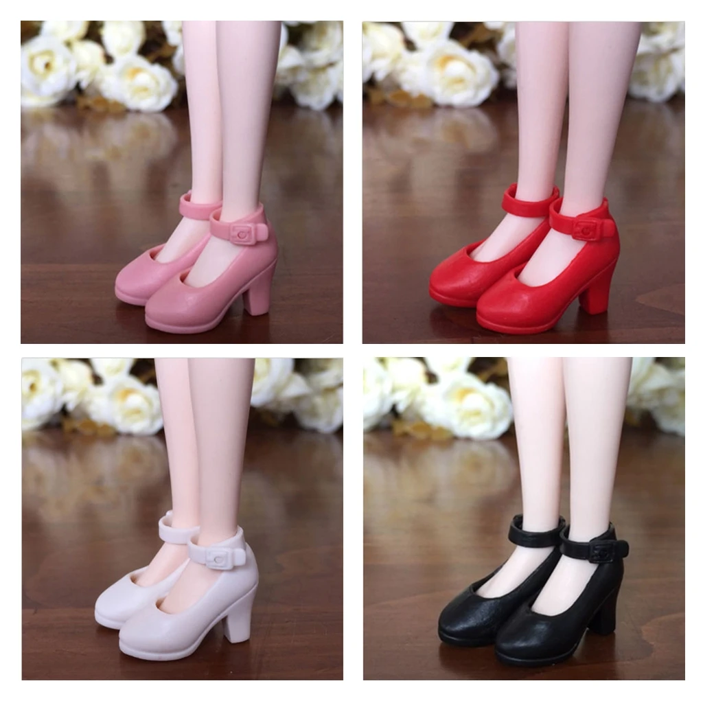  4Pairs/Set 1/6 Scale Doll Shoes Fashion High Wedge Heel Shoes with Open Buckle For Girls Doll House Decor Outfits Accessories