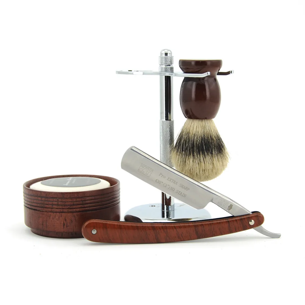 ZY Shave Ready Men Straight Shaving Razor Cut Throat Knife +Badger Hair