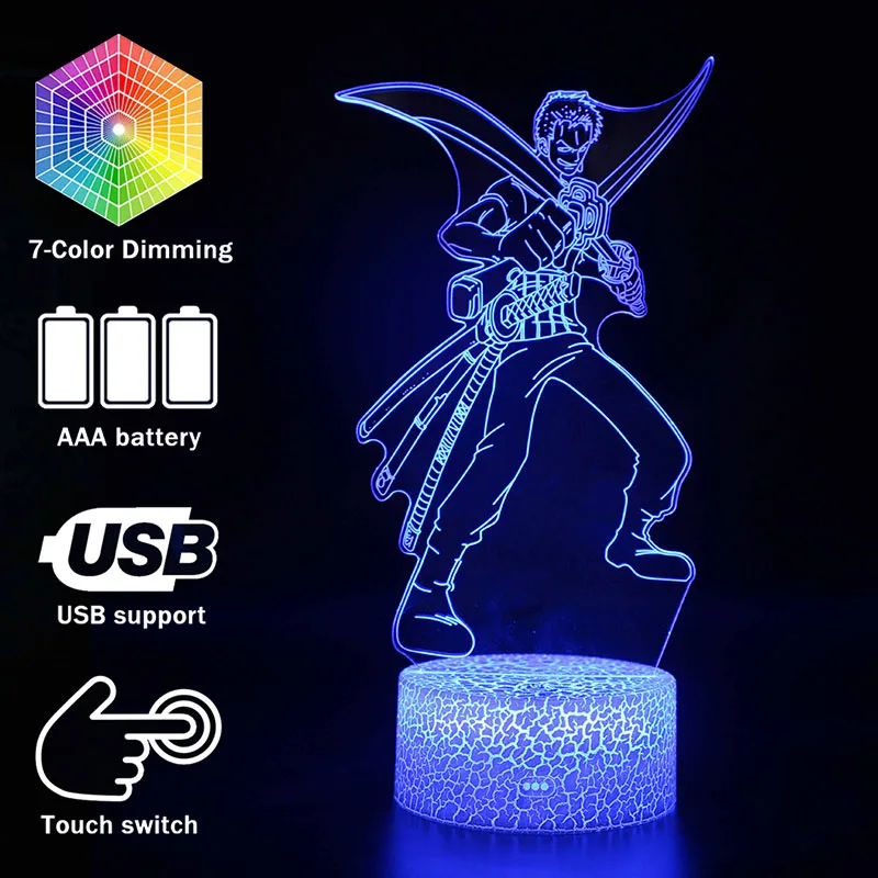 

One Piece 7 Colors Changing Table Action Figures Lamp 3D USB Led Illusion Desk Light Zoro model toys Christmas Gift ONE PIECE