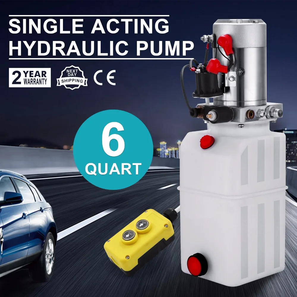Hydraulic Pump 12V DC Single Acting Hydraulic Power Unit 6 Quart Plastic Tank Hydraulic Pump