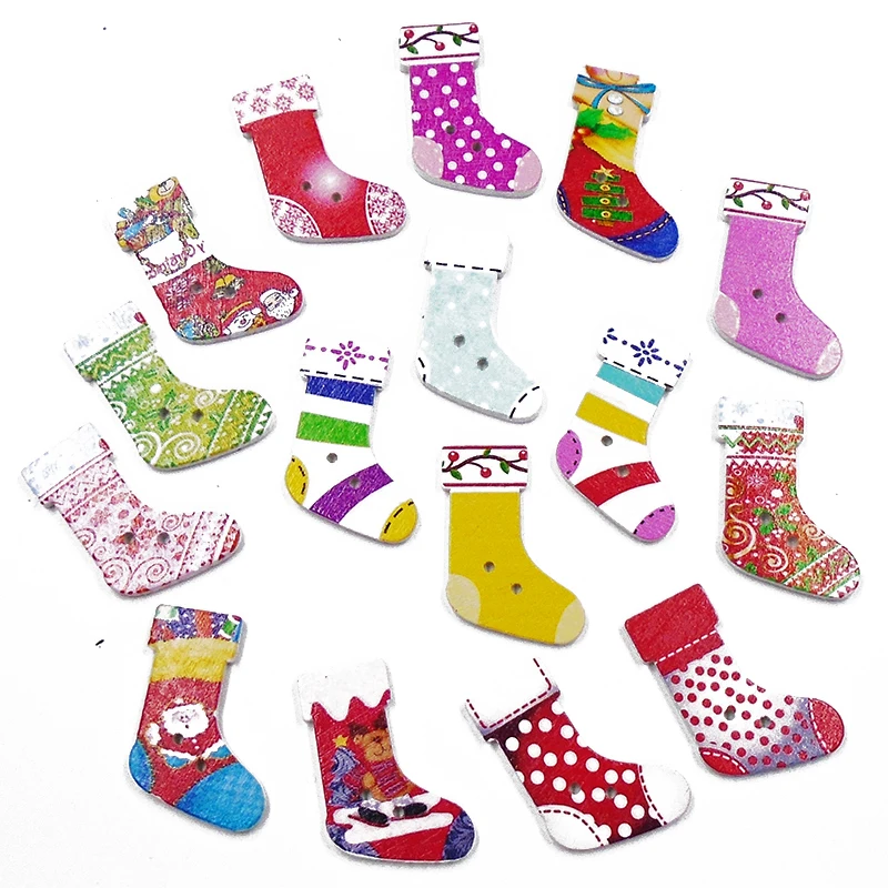 

ZIEENE 10PCs-100PCs Mixed 16 Colors Painting Christmas stocking Wooden Buttons Sewing Scrapbooking Crafts 2 Holes Handmade Tags