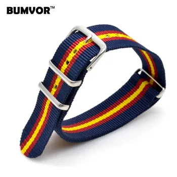 

20 mm Stripe Black/Red/Yellow Nato Woven Fiber watchband 20mm Nylon Watch Bracelet Strap Wristwatch Band Buckle Cheap fabric