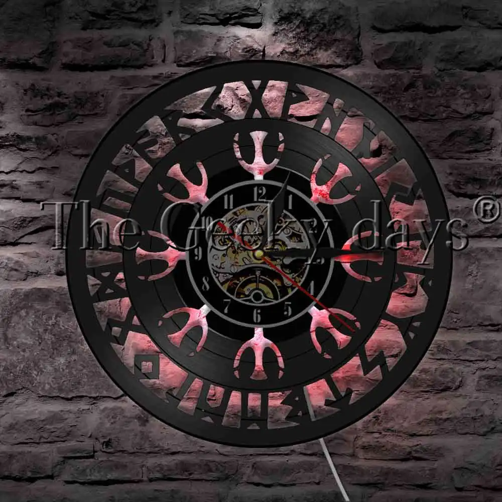 1Piece Viking Compass LED Night Light Vinyl Record Wall Clock