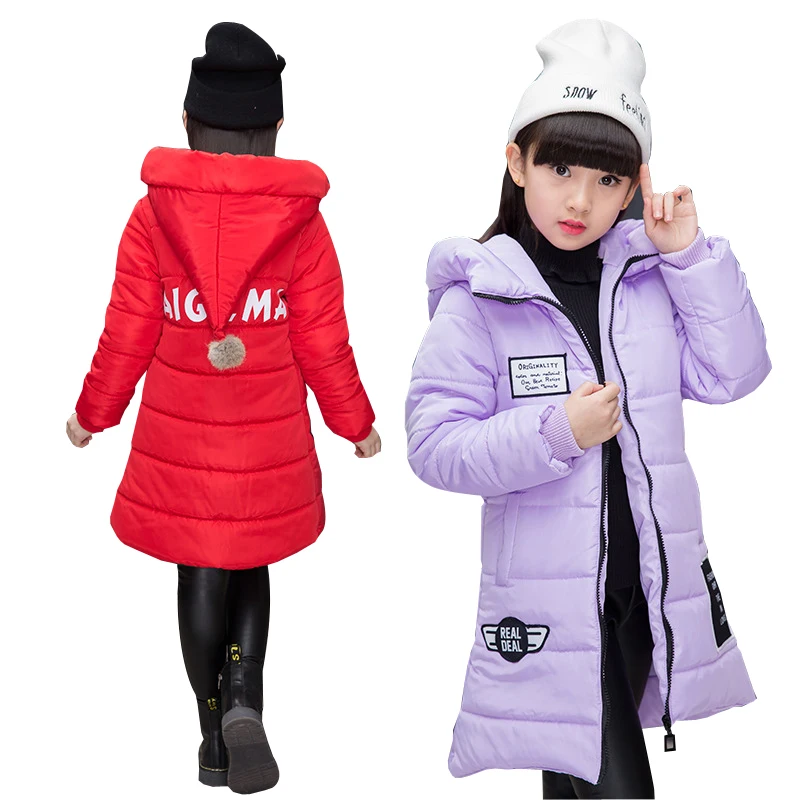 

Girls Winter Hooded Jacket Teenage Girls School Christmas Cute Warm Parka Children Letter Coat 10 Y Kids Russian Winter clothes