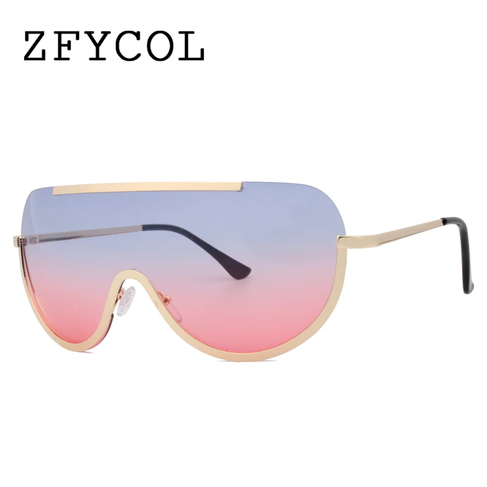 

ZFYCOL Sleek But Sexy Gold Half Rim Clear Glasses Retro Inspired Women Sunglasses Oversize Shield Metal Half Frame Sun Glasses