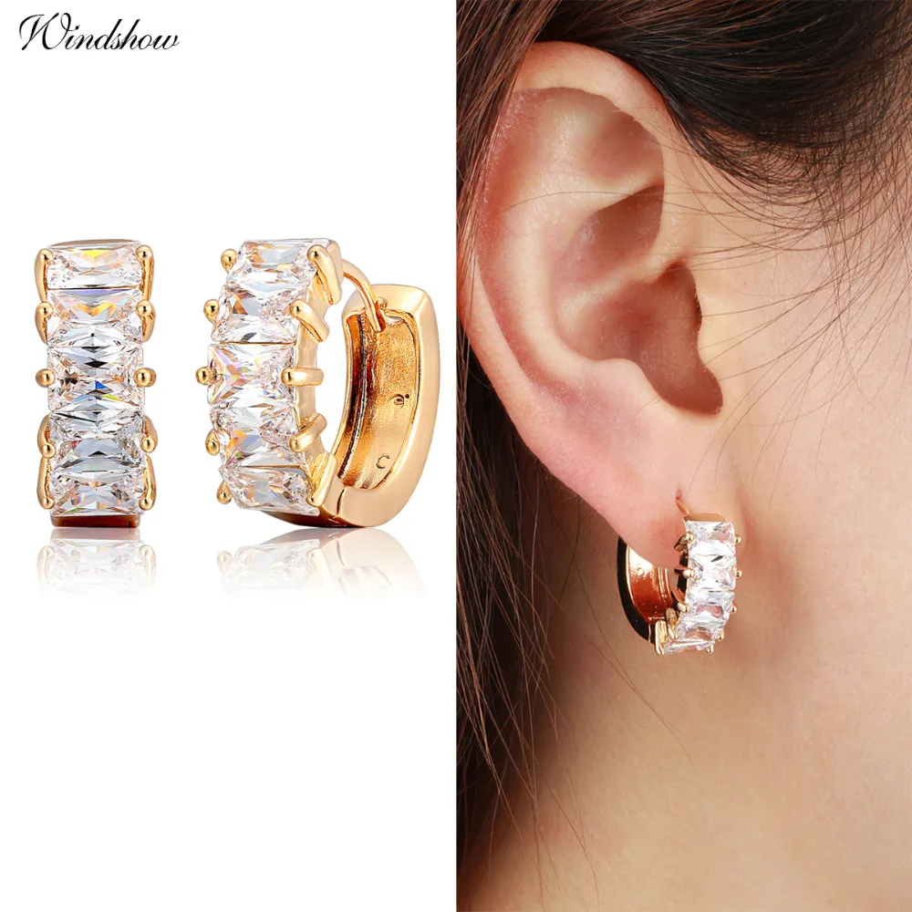 Yellow Gold Color Small Loop Round Circles Pave Princess Cut Zircon Yellow Gold Color Small Loop Round Circles Pave Princess Cut Zircon Stones Hoops Earrings For Women Jewelry Brincos Bijoux Aros In Hoop From
