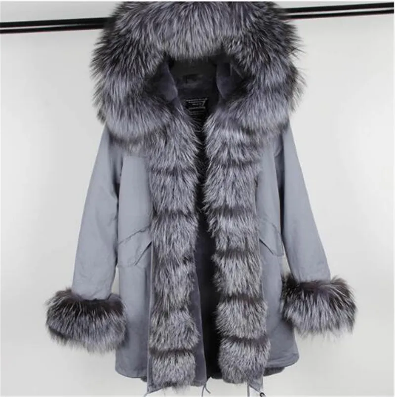 MAOMAOKONG/брендовая стильная зимняя куртка серебристого цвета; женская верхняя одежда; плотные парки из натурального меха лисы; пальто с воротником