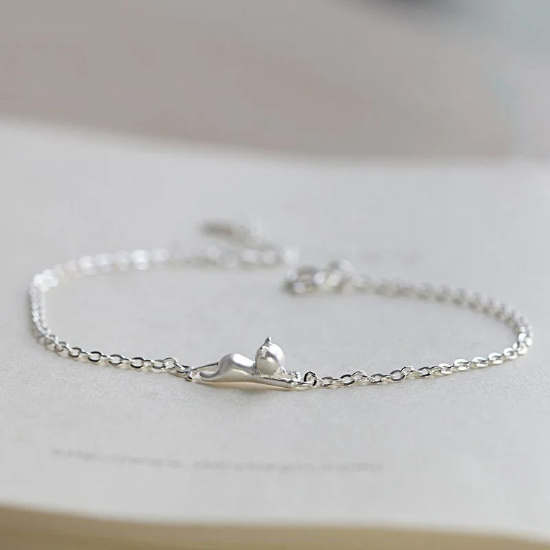 Дропшиппинг новое поступление Серебряный котенок Очаровательная подвеска котенок браслеты для женщин милый полированный и матовый