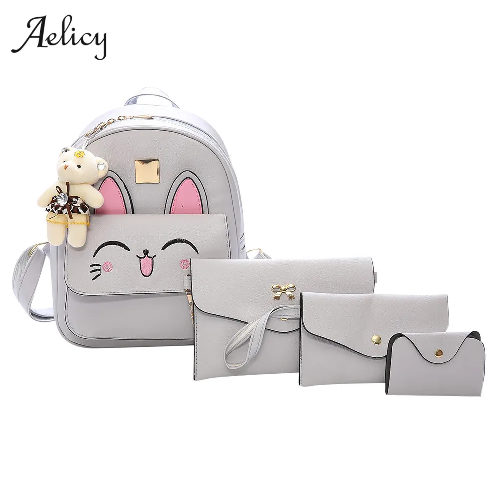 

Aelicy 4 pcs/Set Women Backpack Animal Shoulder Bag Tote Bag Mini Backpack Teenage Backpacks For Girls Mochila Feminina D45