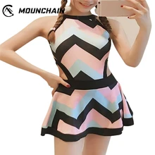 Женский консервативный цельный купальник в полоску с открытой спиной, очаровательный тонкий купальник, платье