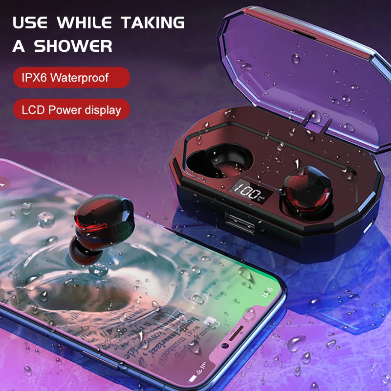 VTIN TWS Bluetooth Headset 5.0 Wireless Mini Power Digital Display Touch Control IPX6 Waterproof Bluetooth In-ear Earbud 3000mAh (21)