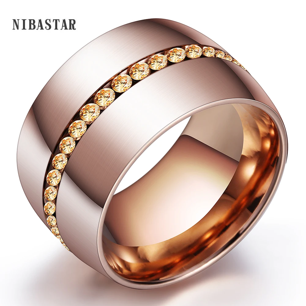 Gemakkelijk heerlijkheid Omgeving Klassische 14mm Breite Edelstahl Ringe Für Frauen Rose Gold Edelstahl  Überzogen mit Pflastern Rose Kristall Für Frauen _ - AliExpress Mobile