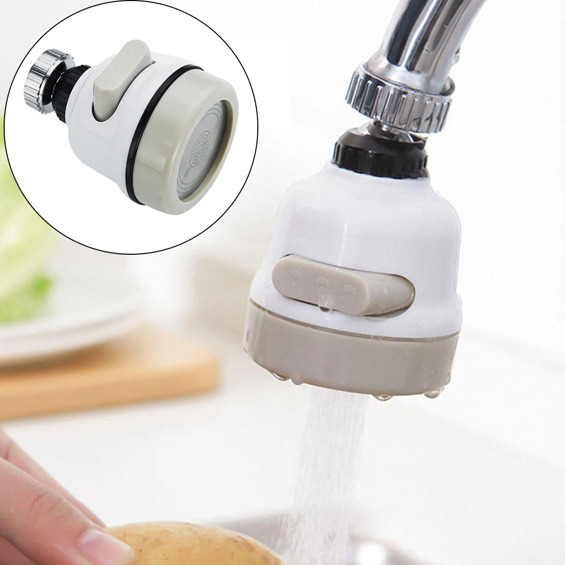 

Kitchen Accessories 360 Degree Water Bubbler Swivel Head Water Saving Faucet Aerator Nozzle Tap Adapter Device