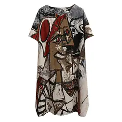 2019 новая весенняя женская длинная рубашка с абстрактным принтом человека, свободная блузка с v-образным вырезом и коротким рукавом, Femme