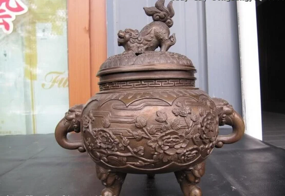 

S0101 Chinese elegance Bronze Elephant Zun with Lion Censer incense burner D0318