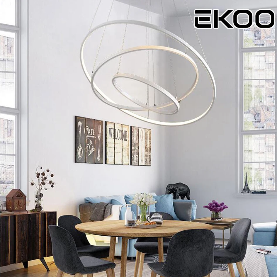 

EKOO Modern LED Round Circle D25+40+60cm 3 color Dimmable pendant Lighting Cafe Bar Office Home lamp
