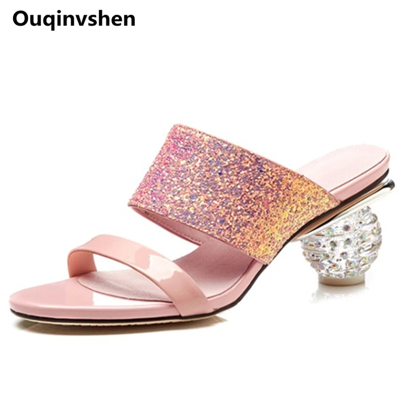 Ouqinvshen Bling Women Slippers Plus Size Casual Black Pink Fashion Concise Crystal Heel Summer Shoes Peep Toe Ladies Slippers Ouqinvshen Bling Women Slippers Plus Size Casual Black Pink Fashion Concise Crystal Heel Summer Shoes Peep Toe Ladies Slippers