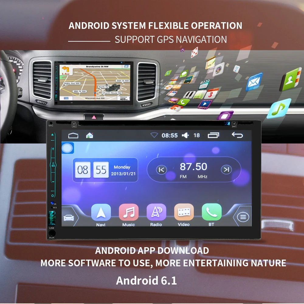 Clearance 2 din car digital stereo android system FM radio gps navigation video DVD Mp5 multimedia player bluetooth wifi rear view camera 5