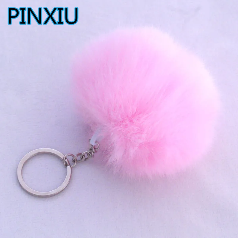 

Lovely Fluffy Rabbit Ear Fur Ball Key Chain Rings Pendant Cute Pompom Faux Rabbit Fur Keychain Women Car Bag Key Ring