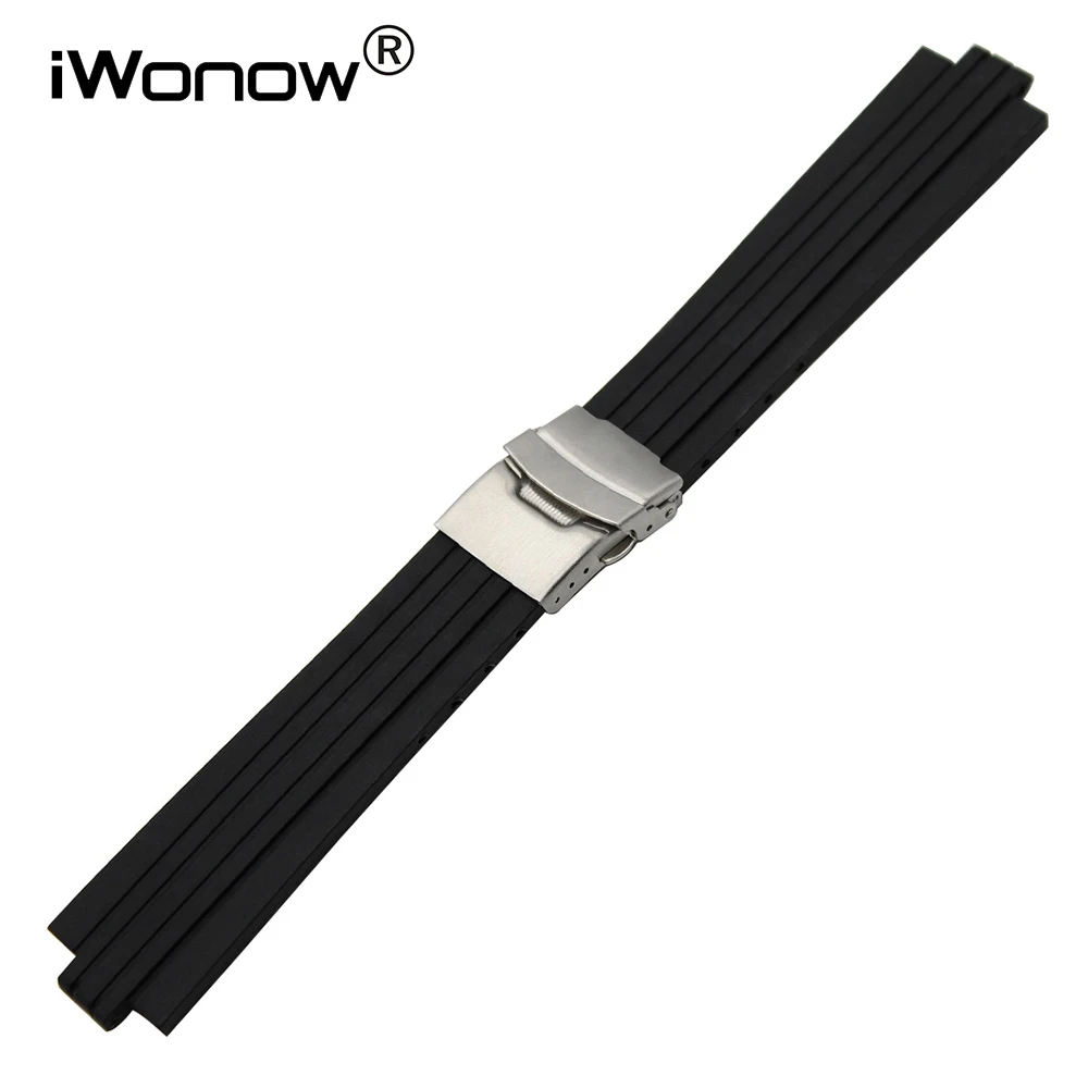 Achat 22mm 23mm 24mm Montre En Caoutchouc de Silicone Bande Convexe Fin Sangle 8mm 9mm 10mm 11mm 12mm 13mm de Sécurité En Acier Inoxydable Boucle Dragonne