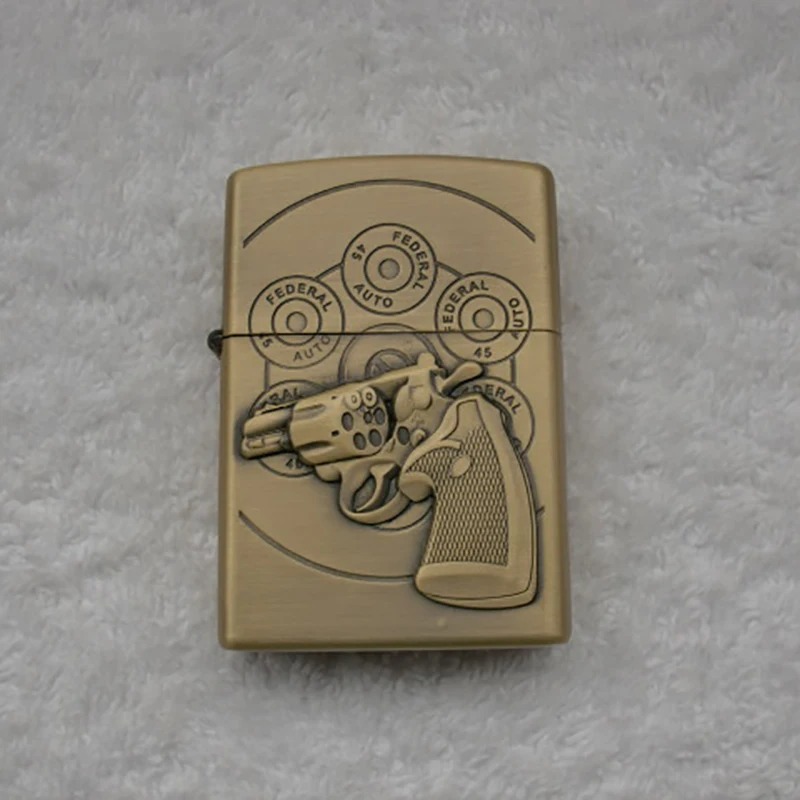 

Portable Grinding Wheel Lighter Gas Petrol Cigarette Accessories Bronze Color Oil Lighter Cheaper Emboss Characters Kerosene