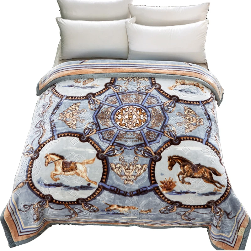 

Raschel Cloud Embossed Blanket Double Layer Queen Size Thick Warm Fluffy Winter Plaid Faux Fur Mink Blankets On The Bed