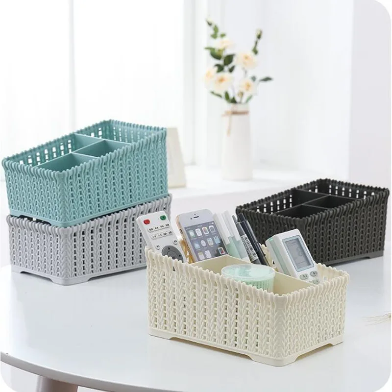 

1 PCS Multi-Grid Make Up Box Desktop Remote Control Stationery Storage Box Practical Household Storage Basket Nordic Style