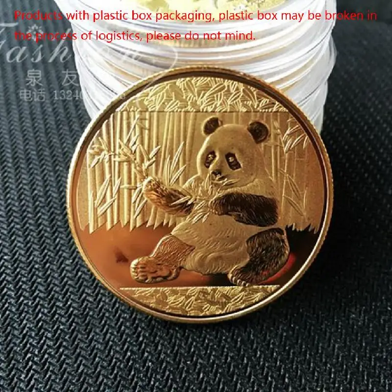 gold-plated cute panda baobao commemorative coins collection art gift OF