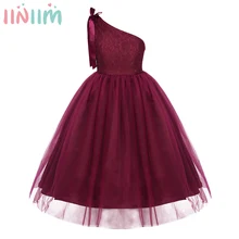 Iiniim/вечерние платья для детей-подростков; платье принцессы на одно плечо с вышивкой и кружевным бантом; Летние праздничные платья для выпускного бала