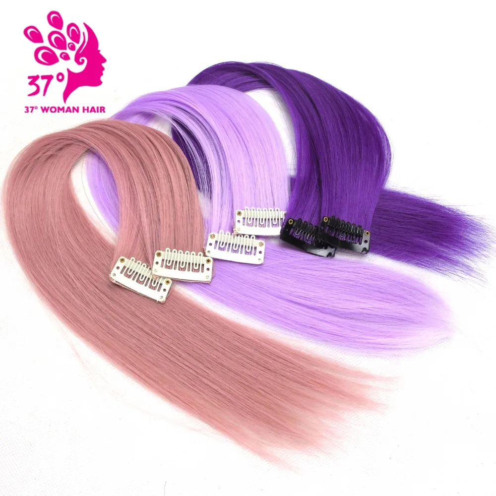 13 Colors 40CM Single Clip In One Piece Hair Synthetic Long Straight Ombre Grey pink Red Hair Pieces 10pcs/lot