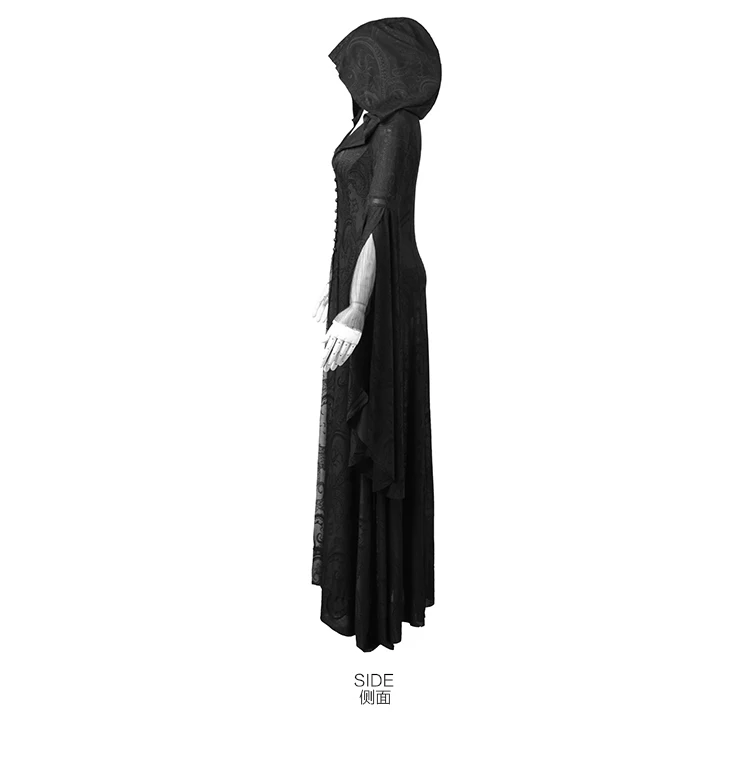 Новое Женское жаккардовое платье на Хэллоуин в стиле панк, Европейское длинное приталенное платье с капюшоном,, таинственные готические костюмы ведьмы, плащ жрицы