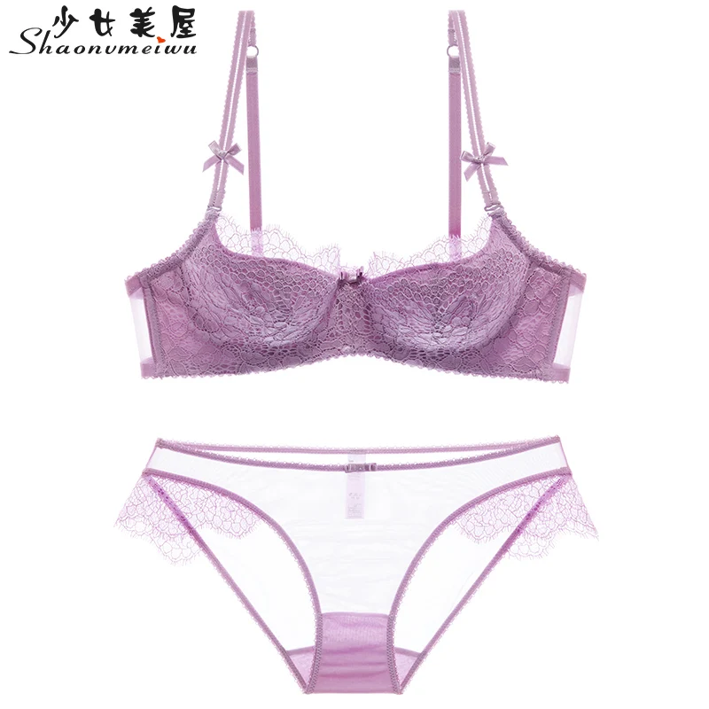 Goedkoop Shaonvmeiwu Lacy wimpers, dunne katoen wimpers, verzameld beha set, grote maat, diepe V beha beha