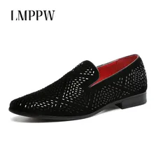 Fashion Handmade Black Rhinestone Men Loafers Slip on Soft Leather Casual Shoes Pointed Toe Party Wedding Shoes Soft Moccasins