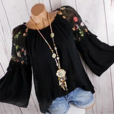

Plus Size 3XL 4XL 5XL Women Blouses O Neck Shoulder Off Floral Tops Women's Striped Shirt Casual Blouses Tops Floral Printed Tee