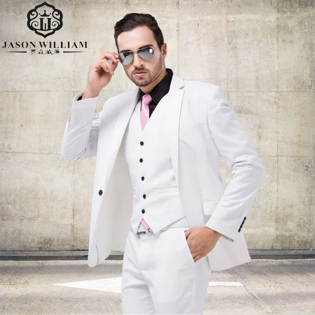 LN008 Italian Luxury Mens White Suit Jacket Pants Formal Dress Men Suit Set men wedding suit