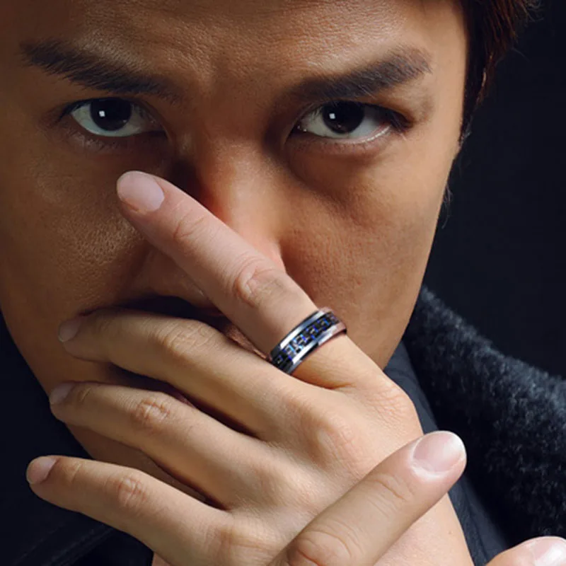 Titanium Steel Carbon Fiber Rings Mens Jewelry