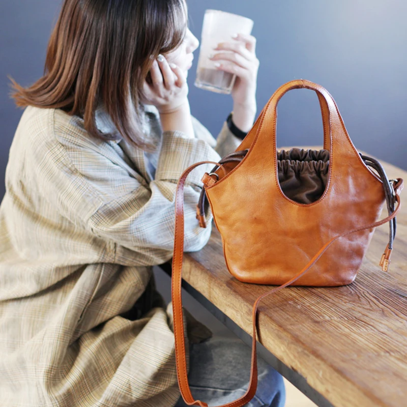 AETOO Vintage teen satchel, hundred mori bag, leather portable crossbody bag