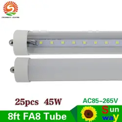 8ft светодиодный трубки огни t8 fa8 одного пальца 8 футов светодиодный light tube 45 w 4800lm 2370 мм 2,4 м светодиодный люминесцентные лампы AC85-265V 25 шт